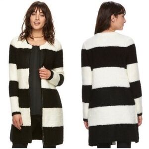 Elle Black and White Striped Cardigan